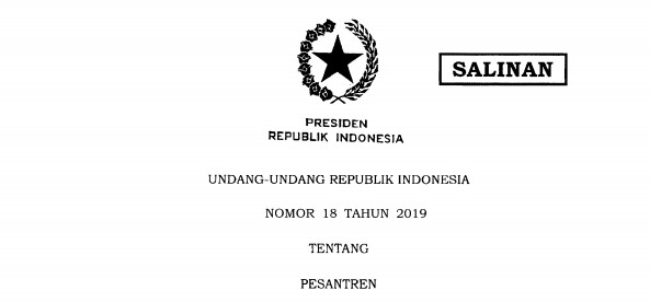 Undang-Undang Republik Indonesia Nomor 18 Tahun 2019 Tentang Pesantren