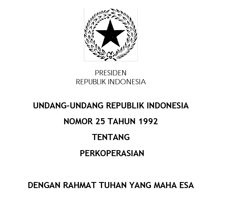 Undang-Undang RI Nomor 25 Tahun 1992 Tentang Perkoperasian